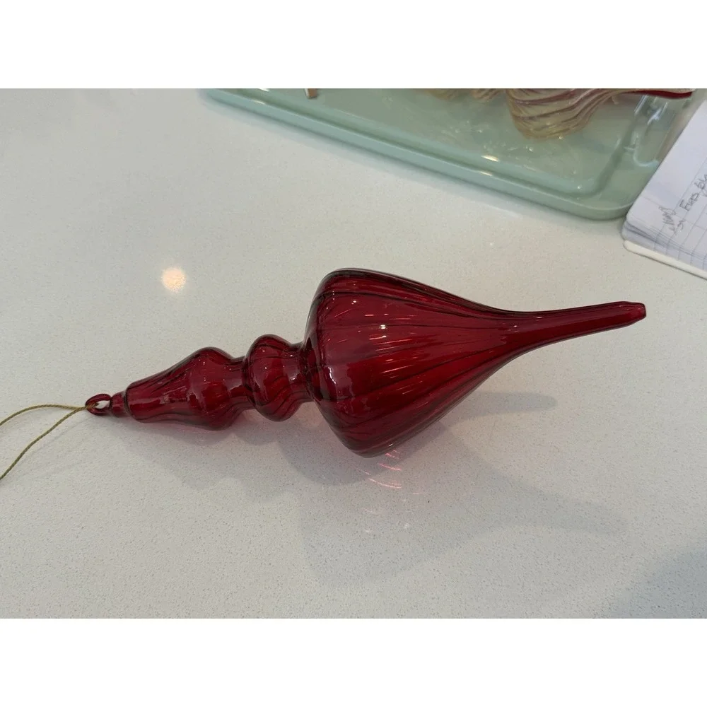 Melrose Large Red Glass Handblown Finial Drop Christmas‎ Ornament 3 Tier